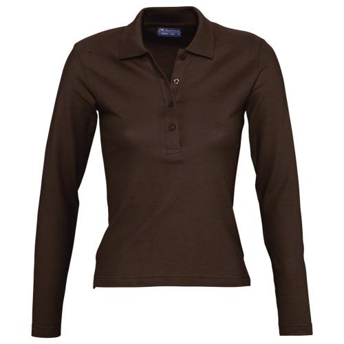 Рубашка поло женская с длинным рукавом Podium 210 шоколадно-коричневая, размер S