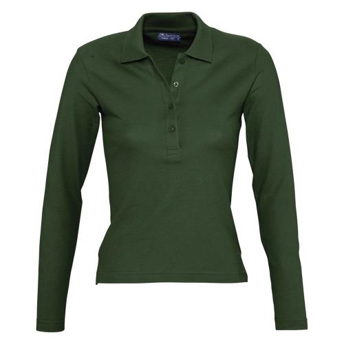 Рубашка поло женская с длинным рукавом Podium 210 темно-зеленая, размер S