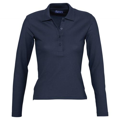Рубашка поло женская с длинным рукавом Podium 210 темно-синяя, размер S