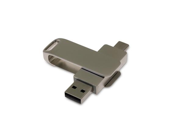 USB 2.0- флешка на 16 Гб с поворотным механизмом и дополнительным разъемом Type-C