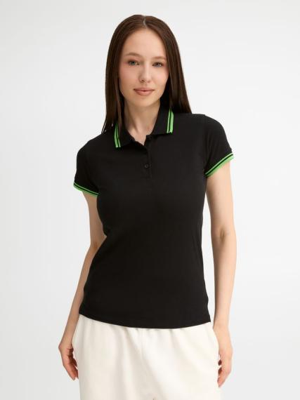 Рубашка поло женская Pasadena Women 200 с контрастной отделкой, черный/зеленый, размер L