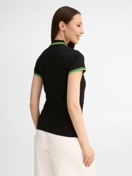 Рубашка поло женская Pasadena Women 200 с контрастной отделкой, черный/зеленый, размер L