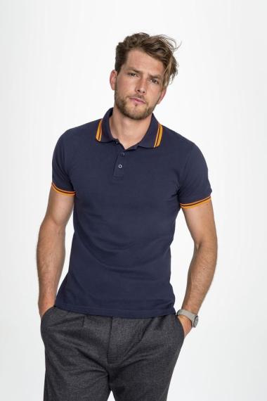 Рубашка поло мужская Pasadena Men 200 с контрастной отделкой белая с голубым, размер M